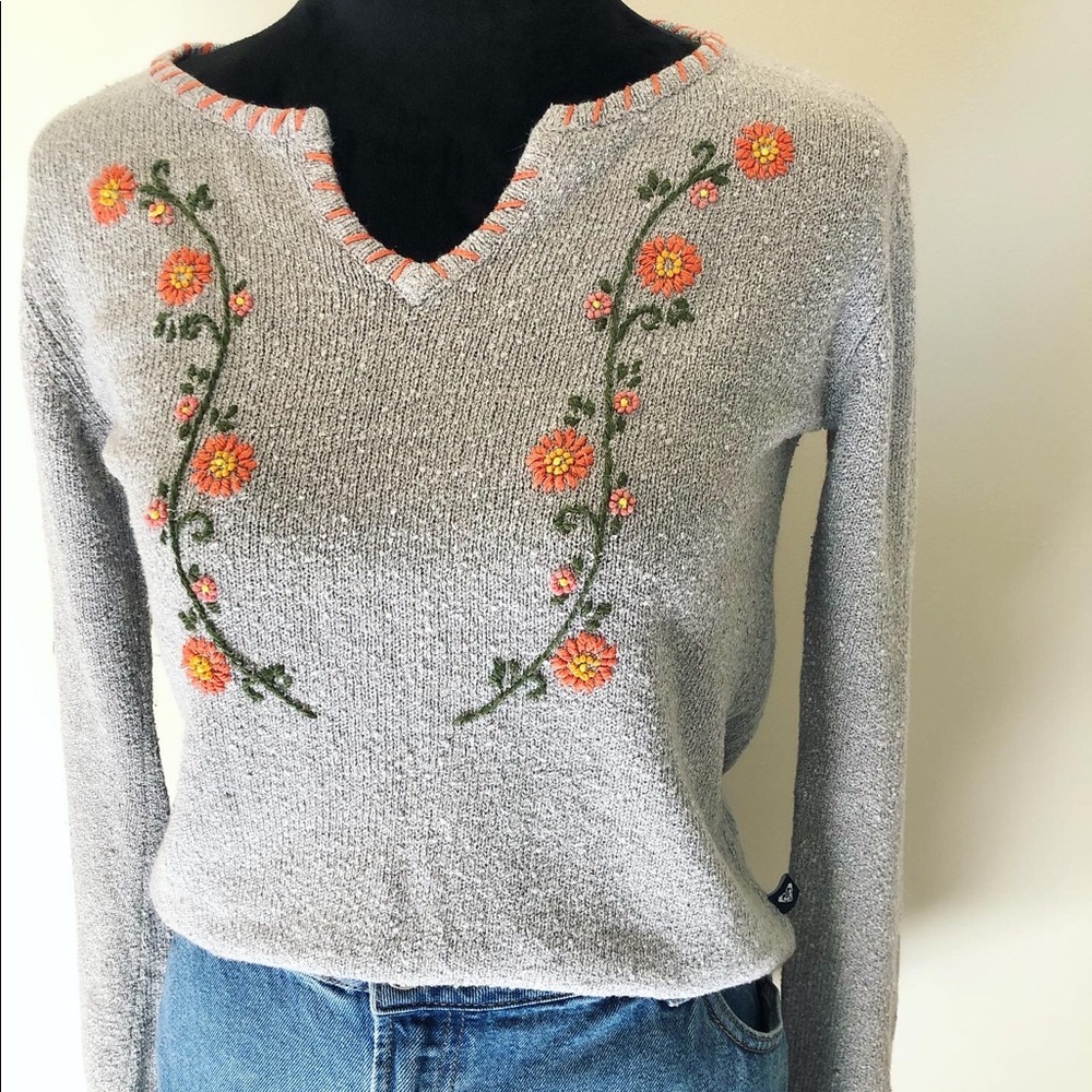 Roxy Quiksilver Sweater with Orange Flowers
